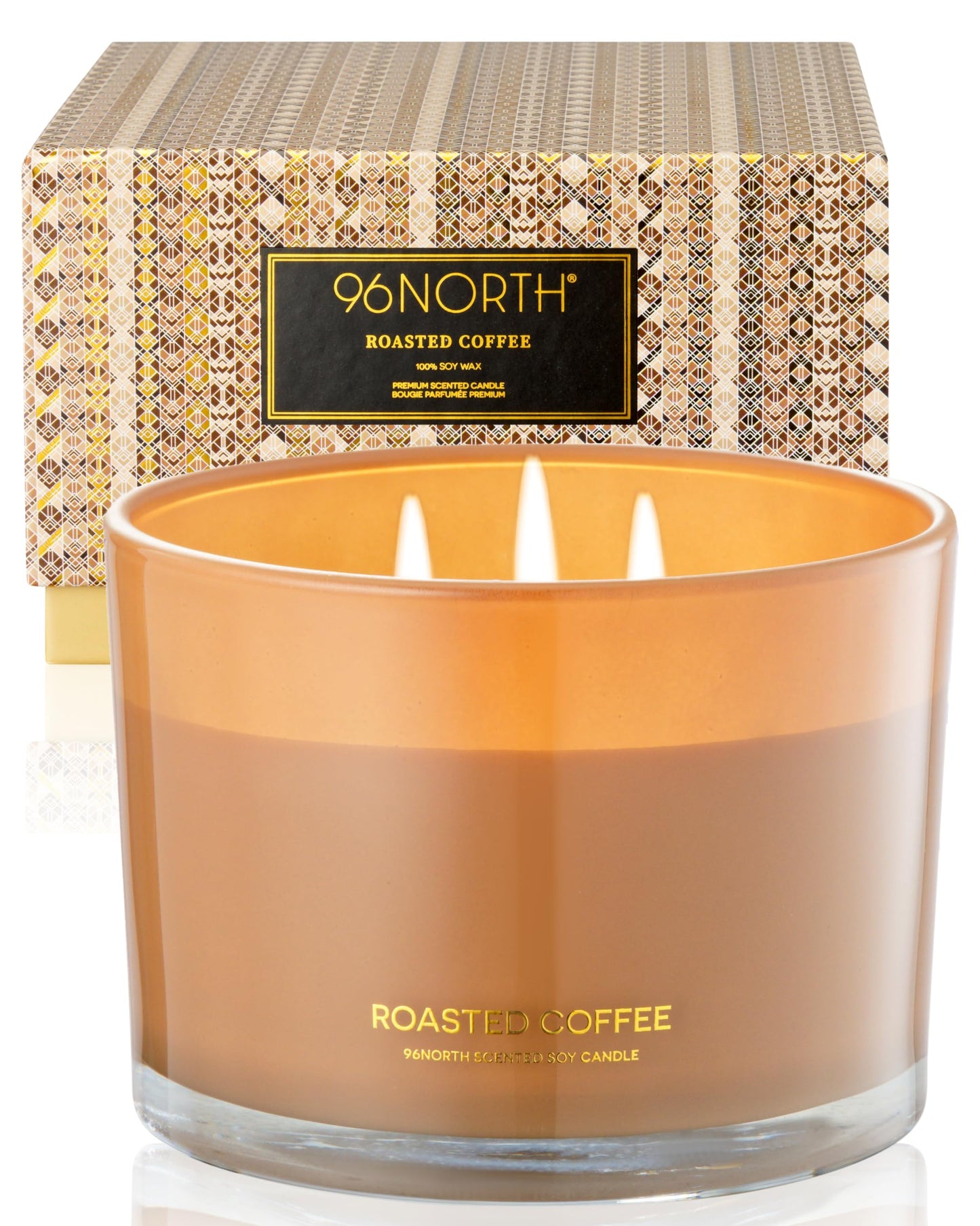 96NORTH Luxury Coffee Soy Candle | Large 3 Wick Jar Candle | Up to 40 Hours Burning Time | 100% Natural Soy Wax | Housewarming Gift for Men and Women