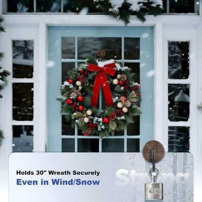OUTXE Wreath Hanger for Front Door, Upgraded Suction Cup Reef Hook for Glass Window/Over Door, Christmas/Thanksgiving/Halloween/July 4th/Easter/Valentine/Spring/Summer/Fall (Walnut, 4-Pack)