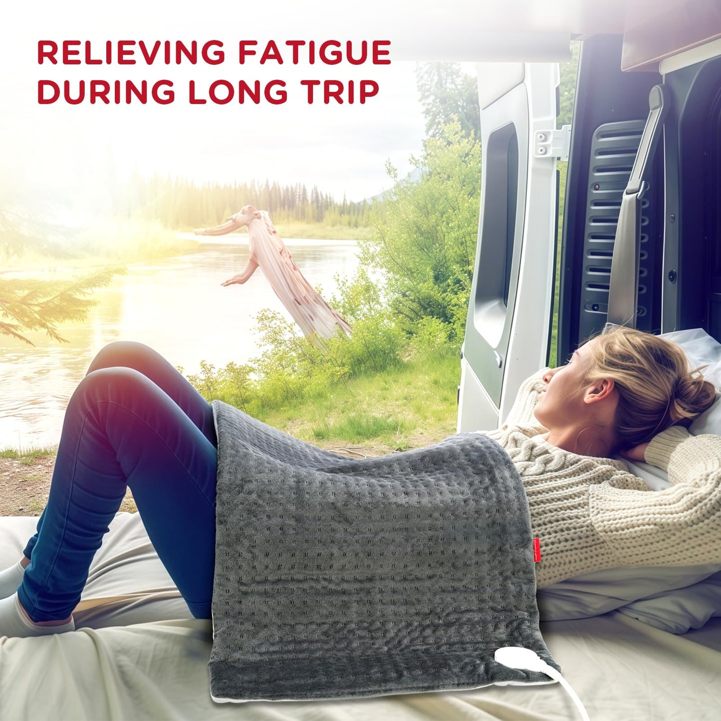 Comfytemp 12V/24V Car Electric Blanket for Back Pain Relief, 4 Heat Settings, 11 Auto-Off, Portable Mini Travel Blanket for Back Pain, Neck, Shoulders and Cramps Relief, 12" x 24" Washable