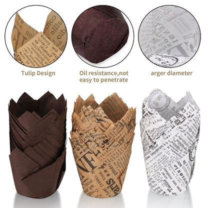 150 Pcs Tulip Cupcake Liners for Baking, Tulip Muffin Liners, Parchment Paper Cupcake Linerss, Greaseproof Muffin Papers Baking Cups Muffins Wrappers for Wedding Baby Shower Catering Party