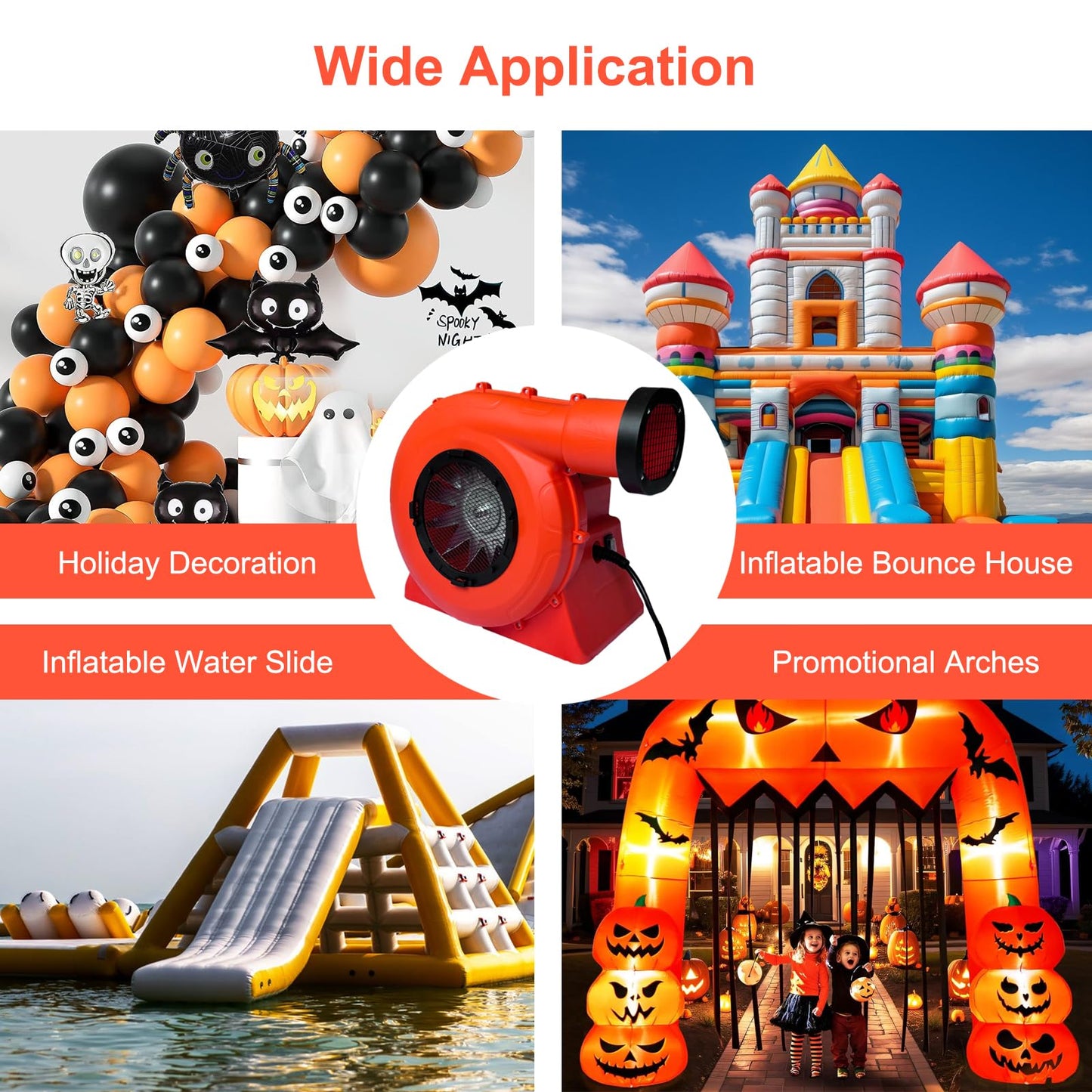 GONFLABLE Air Blower, 1100Watt/1.5HP Powerful Bounce House Blower, Portable Fan Pump Commercial for Large Inflatables, Water Slides, Castle, Jump Slides, Holiday Decorations