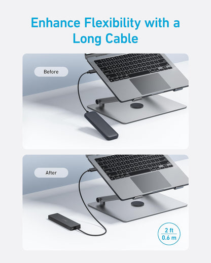 Anker 4-Port USB 3.0 Hub with 5Gbps Data Transfer, Ultra-Slim USB-C Connector Hub, for MacBook, iMac, Surface, Mobile HDD, and More (2 ft USB-C Connector, Charging Not Supported)