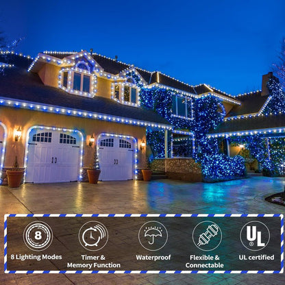 100ft LED Rope Lights Outdoor, 720 LED Connectable and Flexible Tube Lights with 8 Modes, Waterproof LED Rope Lighting for Garden Patio Bedroom Party Pool Indoor Outdoor Christmas Decor (White & Blue)