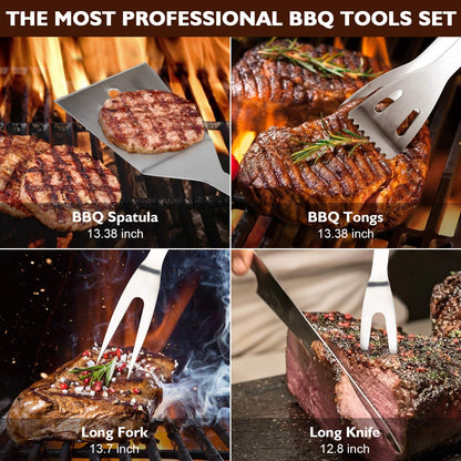 Birald Grill Set, Grilling Gifts for Men, 34PCS BBQ Tools Accessories for Outdoor Grill with Aluminum Case, Spatula,Tongs &Skewers,Smoker Accessories for Birthday, Dad, Wedding