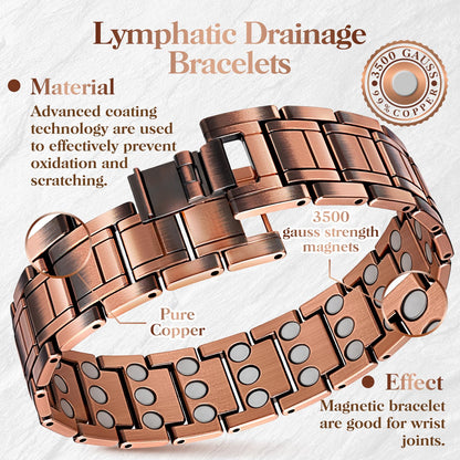 Mahnco Copper Magnetic Bracelet for Men, 3X Ultra Strength 99.99% Pure Copper Bracelets with Magnets,Men's Magnetic Jewelry with Adjustable Sizing Tool