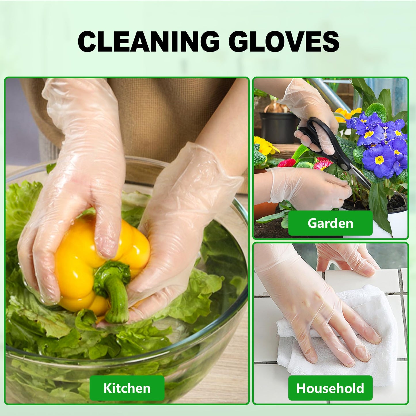 SWIFTLITE Disposable Vinyl Gloves, Food Safe, Latex-Free Powder-Free Clear Plastic Gloves for Cooking, House Clean, Food Prep (100, Large)
