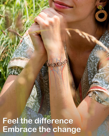 Feraco Pure Copper Bracelets for Women, Ultra Strength Magnetic Bracelet for Women with 3800 Gauss Magnet & Sparkling Cubic Zirconia, Copper Jewelry Gift, Infinite Clover (Copper)