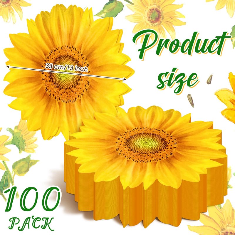 Teling 100 Packs Sunflower Paper Disposable Placemats 13 Inch Sunflower Summer Table Placemats for Bridal Baby Shower Birthday Party Supplies Decorations