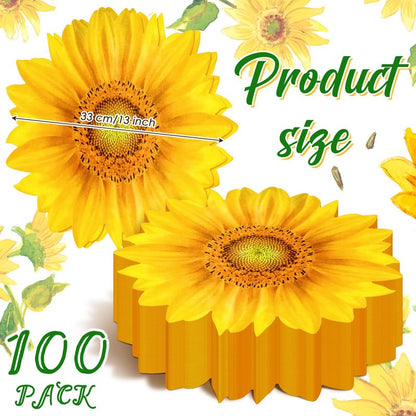 Teling 100 Packs Sunflower Paper Disposable Placemats 13 Inch Sunflower Summer Table Placemats for Bridal Baby Shower Birthday Party Supplies Decorations