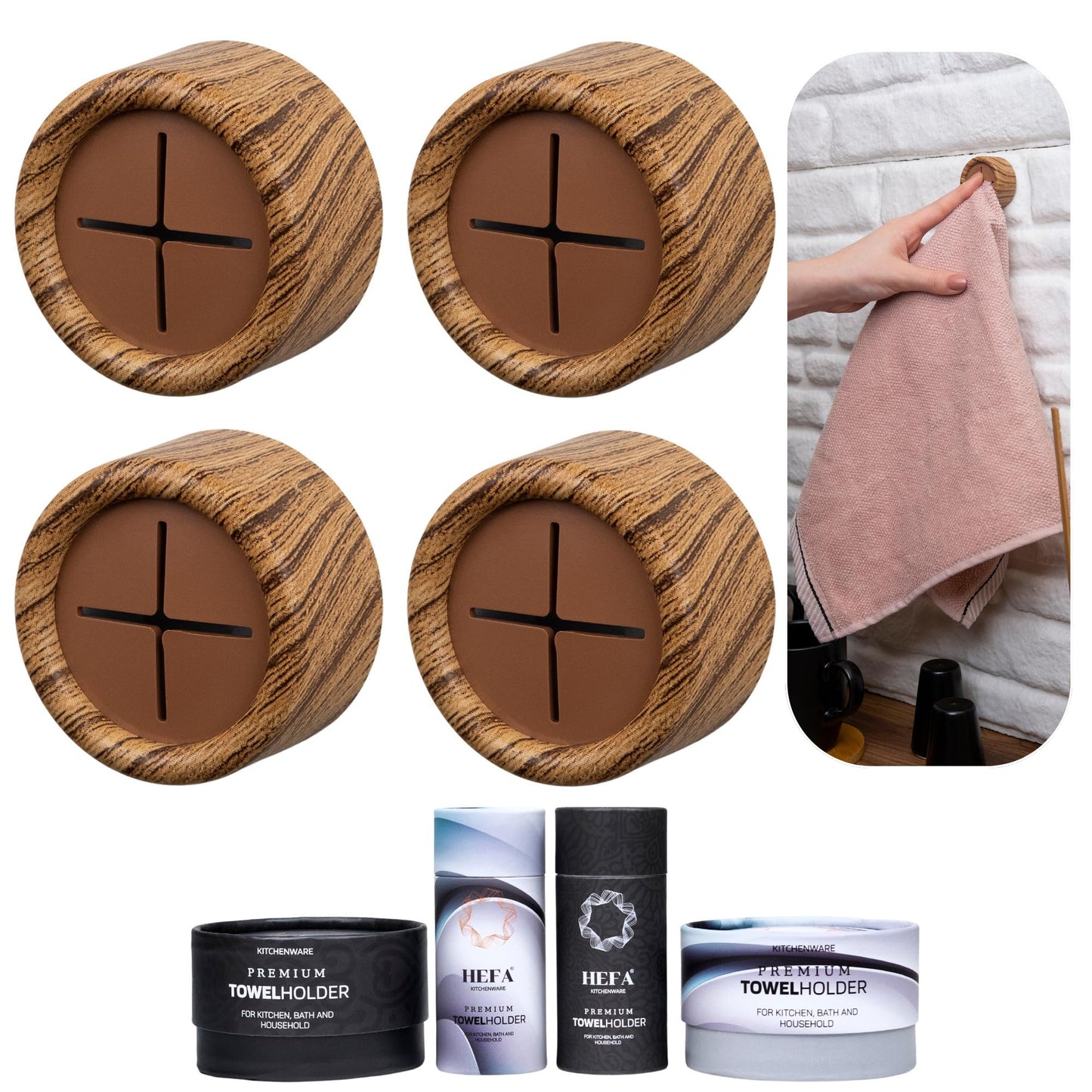 HEFA Towel Hooks, Towel Holder, Dish Towel Holder, Kitchen Organization, Kitchen Towel Hook, Kitchen Towel Holder, Hand Towel Holder, Kitchen Gadgets, Kitchen Essentials, Bathroom Accessories, 4 Pack