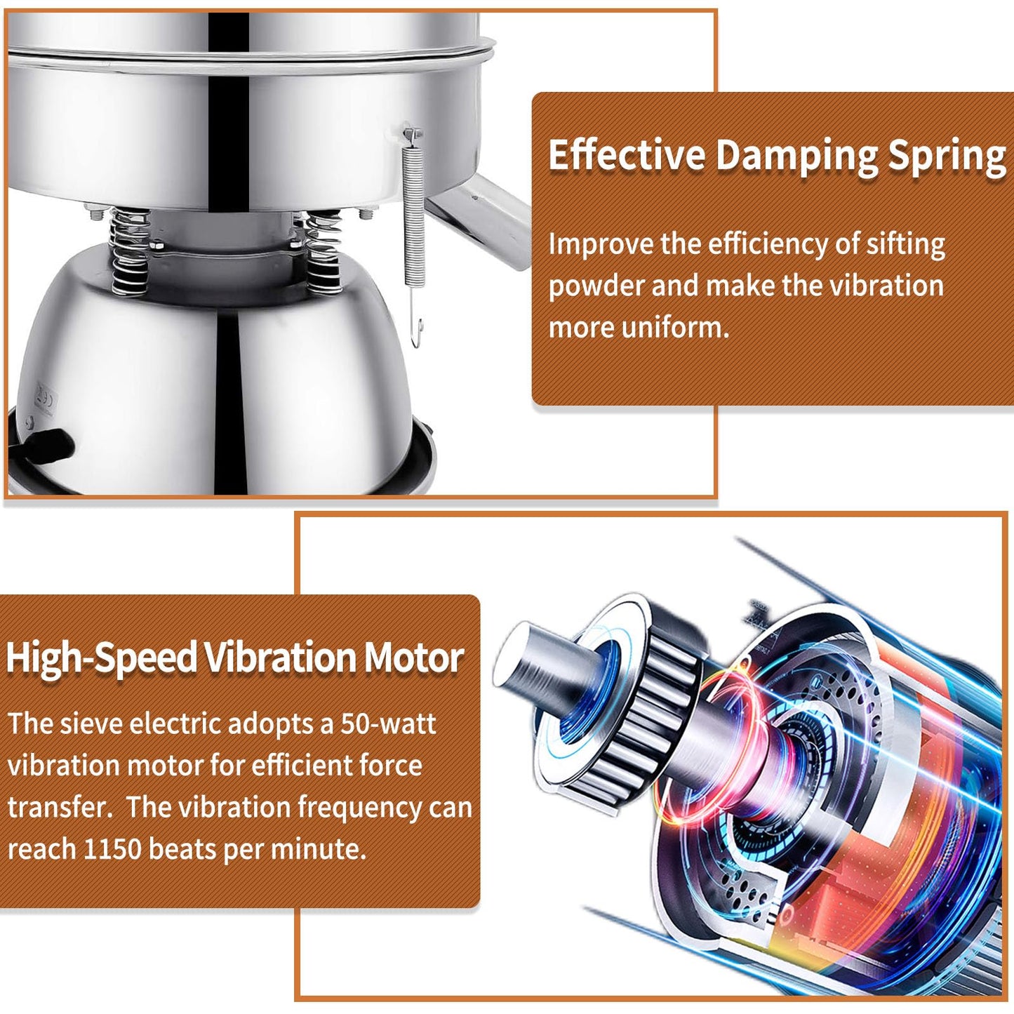 Automatic Powder Sifter Machine, 30 Mesh 50 Mesh Stainless Steel Sieve Shaker, 110V Vibrating Sifter for Flour & Powder, 2 Screens Included