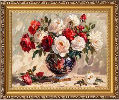 MIEVU Gold Vintage Framed Wall Art | Floral Canvas Prints for Living Room & Bedroom - 8x10in