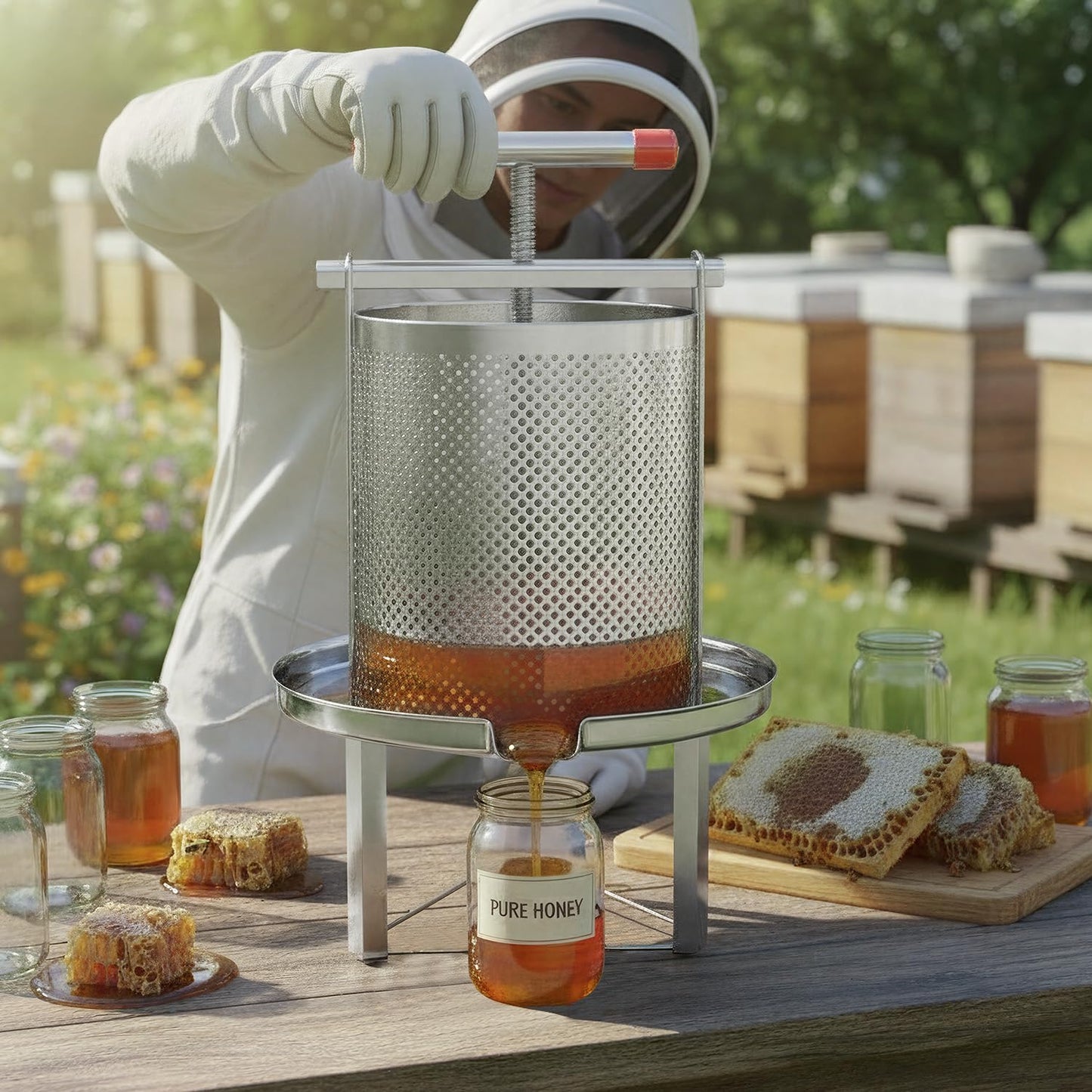 FWTRMRC Honey Press, 3.5 Gallon Honey Extractor Manual Stainless Steel Bee Honey Press Extractor Household Manual Mesh Honey Press Extractor Machine for Wine Honey and Juice Making