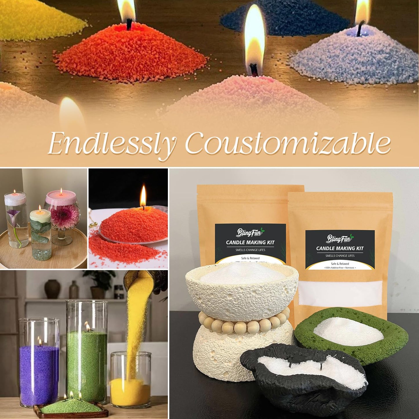 Snow Pearled Candles Sand-Refillable Sand Wax, DIY Candle Beads and Wicks, for Home Decor, Parties, Events-250g/9oz(Blue)