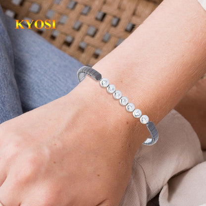 KYOSI Magnetic Bracelet for Women Energy Balance Stainless Steel Bracelet Magnet jewelry Stretches Elastic Small Bracelet (Silver+Black)