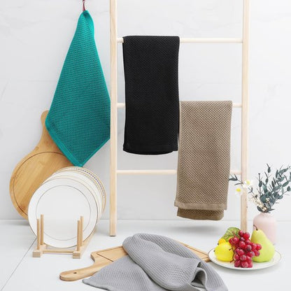 Homaxy 100% Cotton Waffle Weave Kitchen Dish Towels, Ultra Soft Absorbent Quick Drying Cleaning Towel, 13 x 28 Inches, 4-Pack, Tan