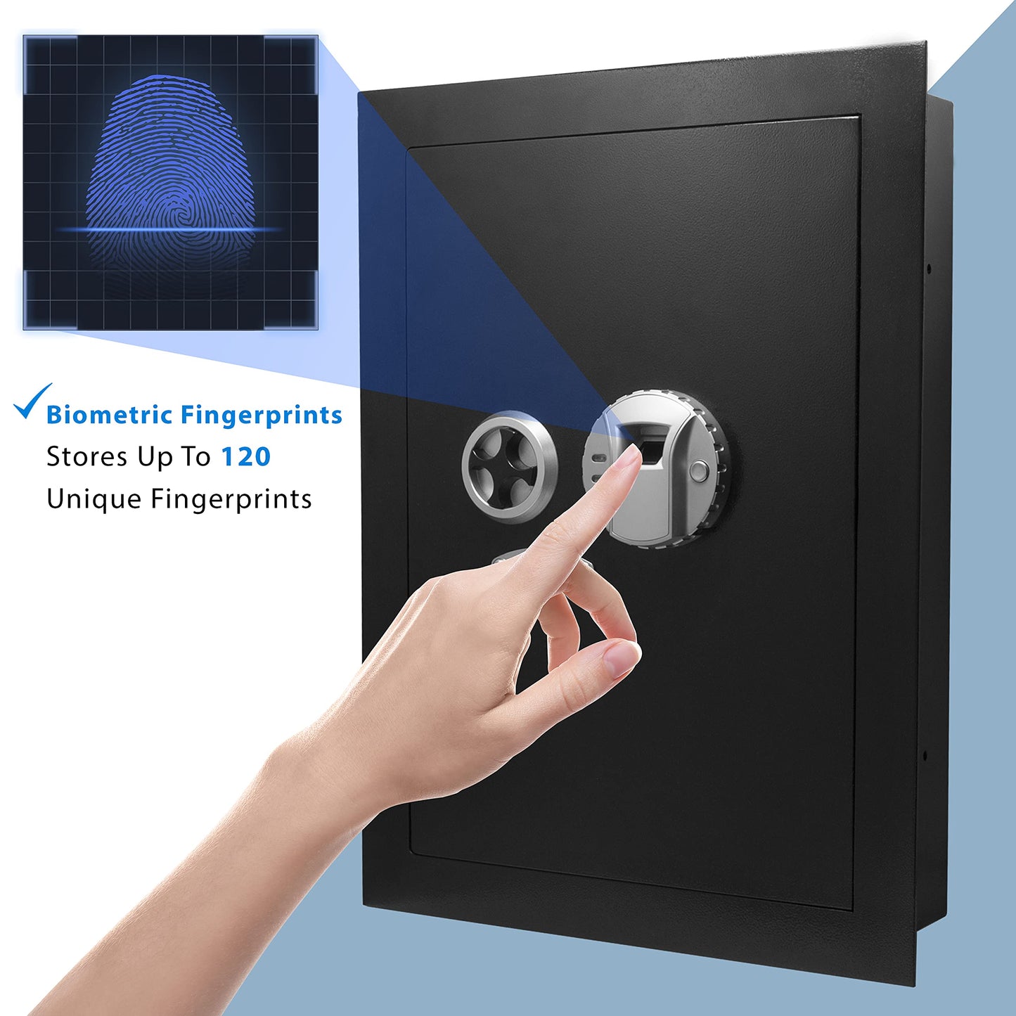 Barska Biometric Fingerprint Steel Wall Safe with Adjustable Shelves – DOJ Certified with Pry-Resistant Deadbolts, Mountable for Home, Office, and Business Use