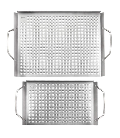 Outset Stainless Steel Grill Topper Grid, Set of 2, 11"x7" and 11"x17" BBQ Basket Trays