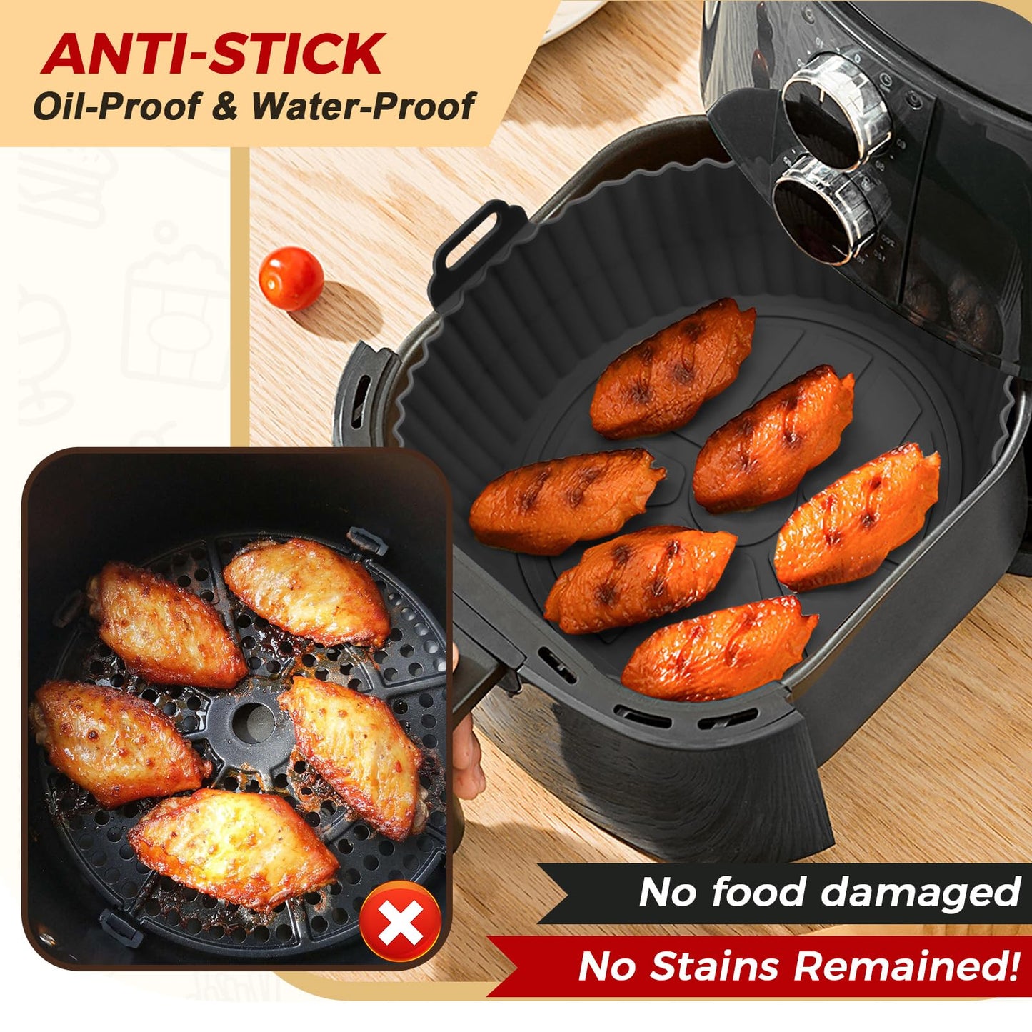 Buauty 3 Pack Air Fryer Silicone Liners 8inch Air Fryer Silicone Pot Reusable Food Grade Silicone Airfryer Liners Baking Basket Accessories Replacement of Flammable Disposable Parchment Paper