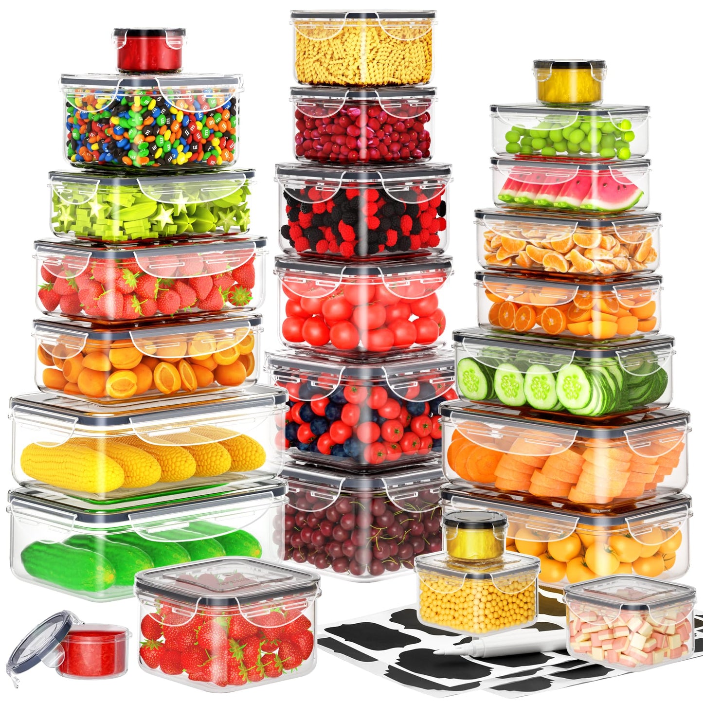 40 PCS Food Storage Containers with Lids Airtight (20 Containers & 20 Lids), Plastic Storage Meal Prep Container-Stackable 100% Leakproof & Microwave Organization and Storage Sets, Lunch Containers