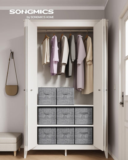 SONGMICS Storage Cubes, 13 x 13 x 13 Inches Non-Woven Fabric Bins with Double Handles, Set of 8, Closet Organizers for Shelves, Foldable, for Clothes, Cattail Gray UROB833G01