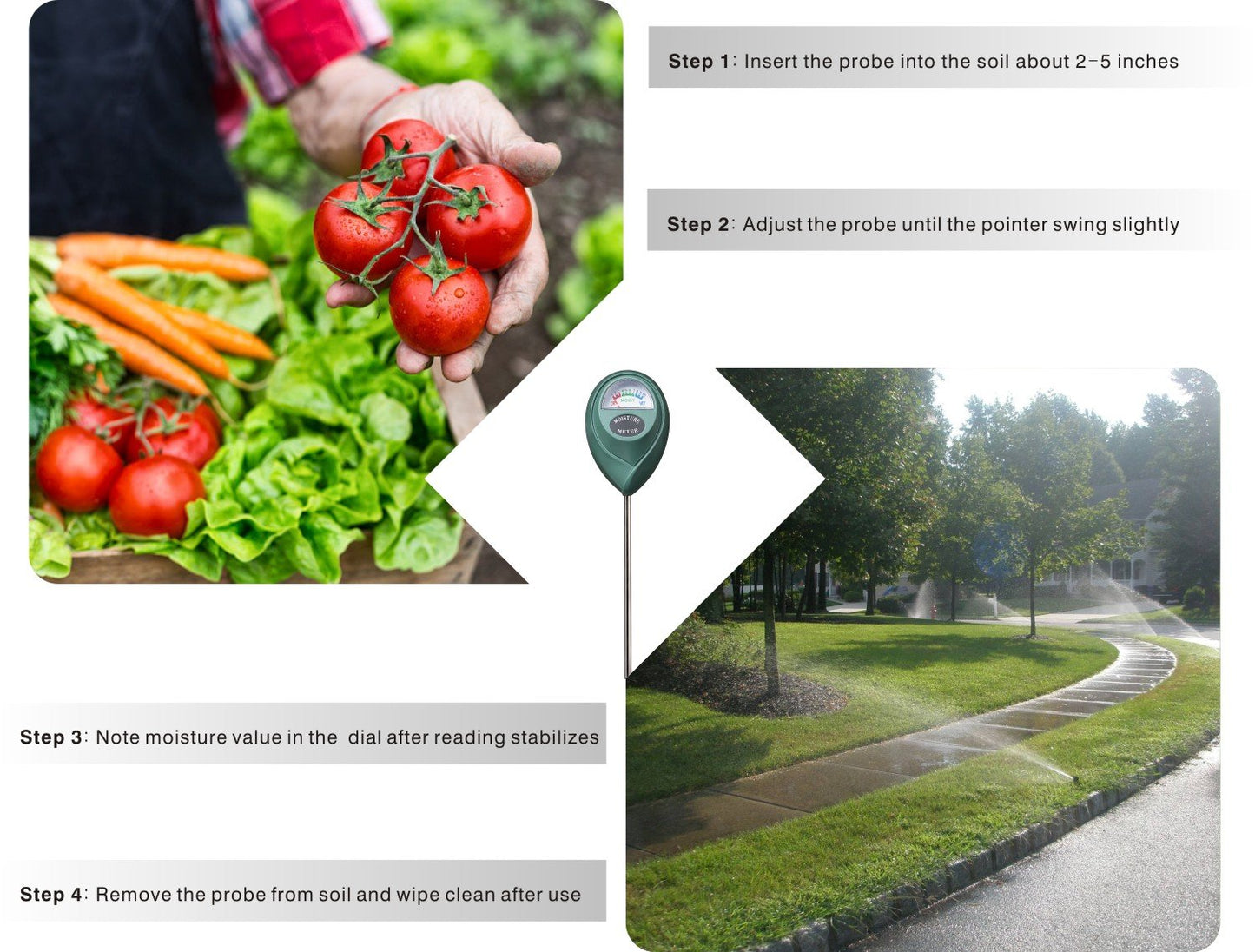 XLUX Soil Moisture Meter, Plant Water Monitor, Hygrometer Sensor for Gardening, Farming, Indoor and Outdoor Plants, No Batteries Required