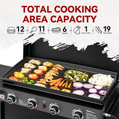 Royal Gourmet PD4001 4-Burner Propane Gas Griddle - Removable Cart & Convertible Tabletop Design | Black