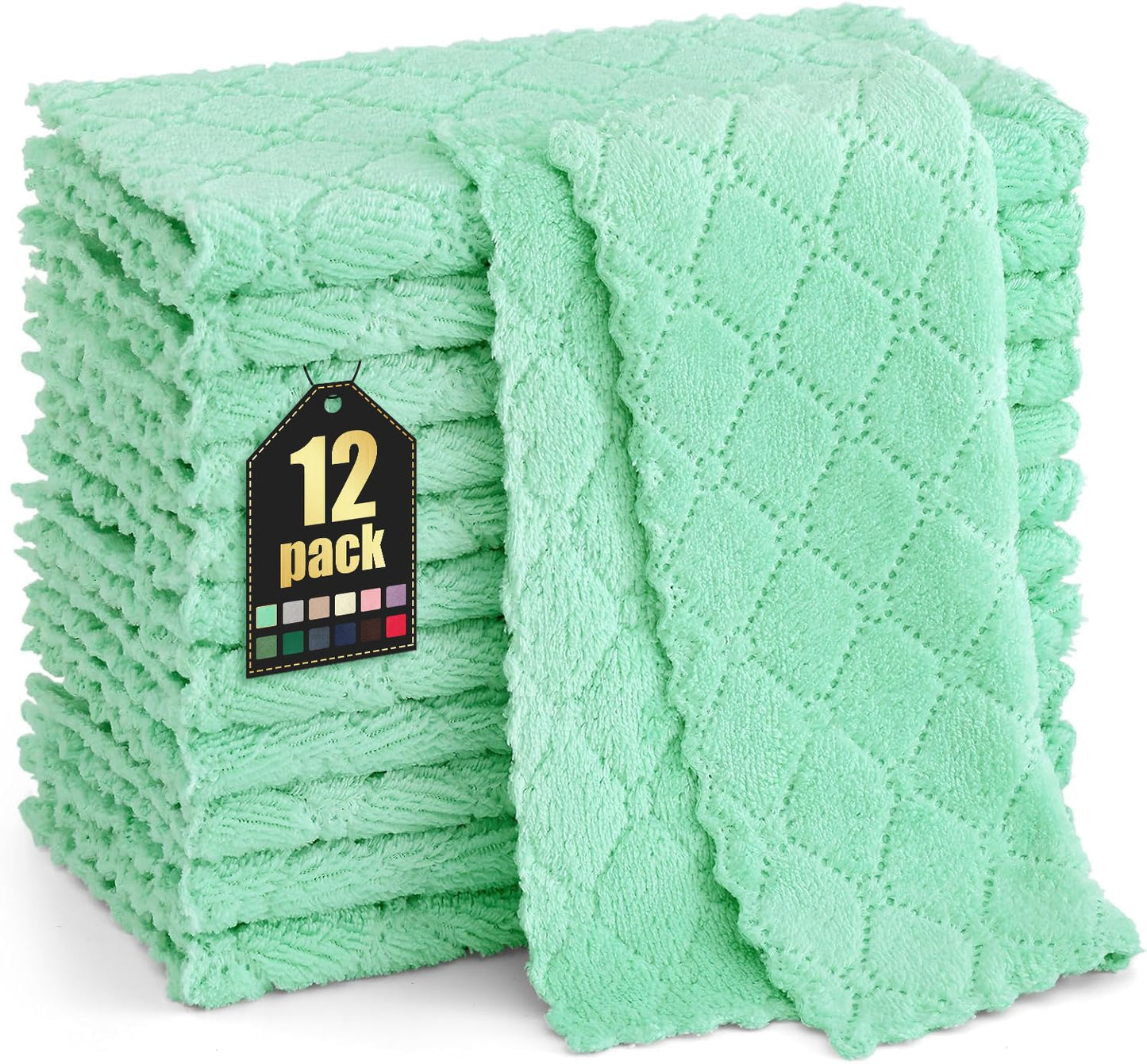Homaxy 12 Pack Kitchen Dish Cloths (10 x 10 Inches, Grey), Super Soft and Absorbent Coral Velvet Dish Towels, Nonstick Oil Fast Drying Microfiber Cleaning Cloth, No Lint Household Dishcloths