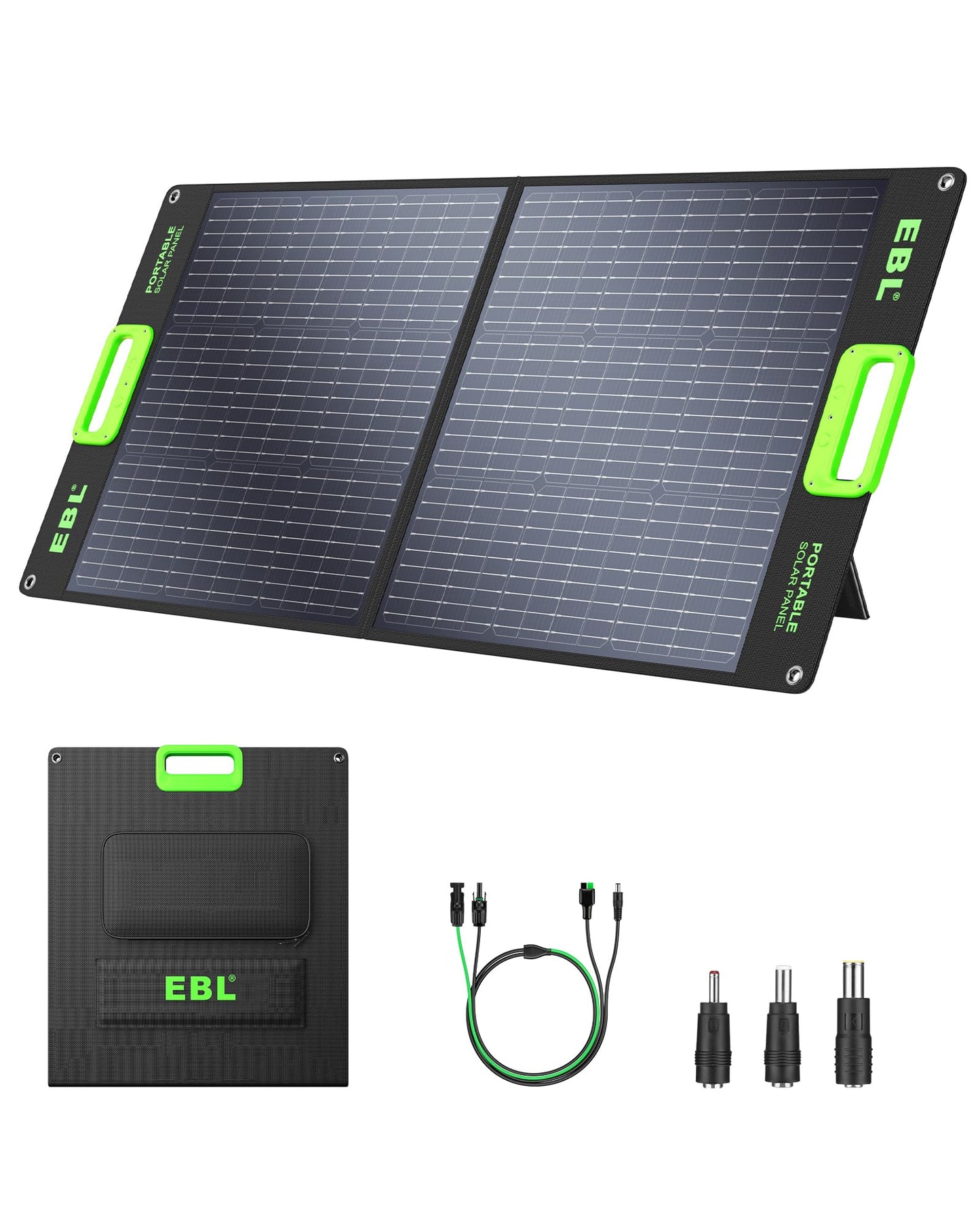 EBL Solar Panel 100W Portable Solar Panel (Upgraded) for 240/300/500/1000/1500/2000 Power Station, with Adjustable Kickstand and Parallel Cable, Waterproof IP65 for Outdoor Camping Hiking RV Trip