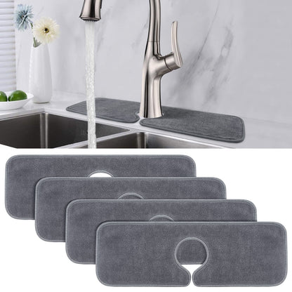PoYang 4 Pack Faucet Mat for Kitchen Sink Splash Guard Short: Super Absorbent Microfiber Sink Water Splash Guard Behind Kitchen Faucet Mat for Bathroom, RV Protector, Machine Washable 17.7'' x 4.7''