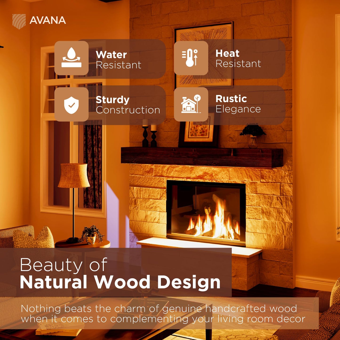 Avana Fireplace Mantel - Wall-Mounted Mantles for Over Fireplace - Farmhouse Fireplace Mantle Shelves - Handcrafted Wood Fireplace Mantels - Floating Fireplace Mantel 72 X 8 X 5 - Rustic Traditional