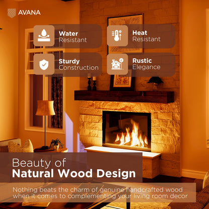 Avana Fireplace Mantel - Wall-Mounted Mantles for Over Fireplace - Farmhouse Fireplace Mantle Shelves - Handcrafted Wood Fireplace Mantels - Floating Fireplace Mantel 72 X 8 X 5 - Rustic Traditional
