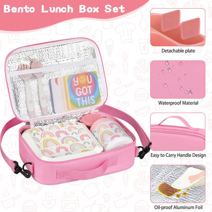 wiwens Bento Lunch Box for Kids with 12oz Soup Thermo Leak-Proof Lunch Food Container with 5 Compartment Thermo Hot Food Jar and Insulated Lunch Bag for Kid Toddler Girls Boys to School