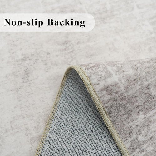 Hallway Washable Runner Rug - Stain Resistant Abstract Design | Soft Non-Slip Indoor Carpet (2'6x14, Beige/Cream)