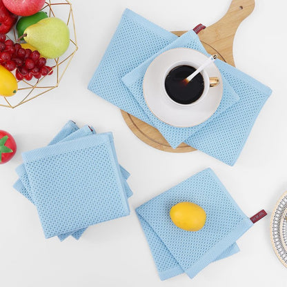 Homaxy 100% Cotton Waffle Weave Kitchen Dish Cloths, Ultra Soft Absorbent Quick Drying Dish Towels, 12 x 12 Inches, 8-Pack, Sky Blue