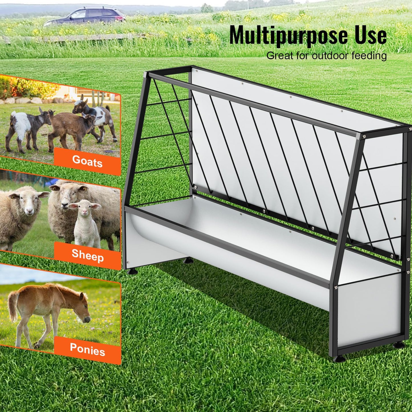 BUYYAH 4 Ft Pasture Hay Feeder Black, Livestock Hay Feeder, Outdoor Hay Feeder for Sheep, Goats, Pony and Miniature Horses