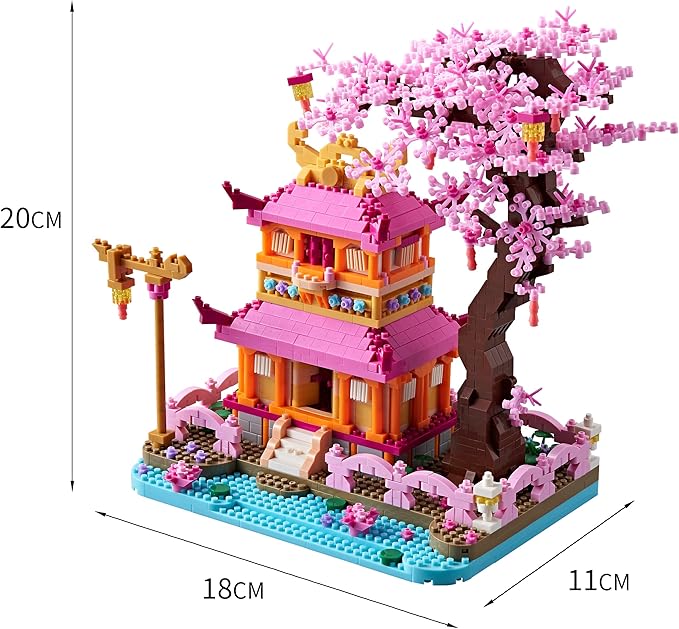 Cherry Blossom Tree House Micro Building Blocks Set Enjoy Flower Pavilion 1810pcs Exquisite Architecture Model Kit for Women (Adults Age of 14+)