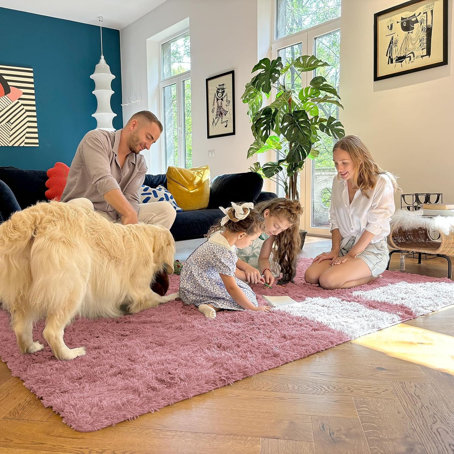 OLANLY Large Area Rug - Soft Fluffy Shaggy Carpet for Living Room & Bedroom | 6x9 ft, Pale Pink