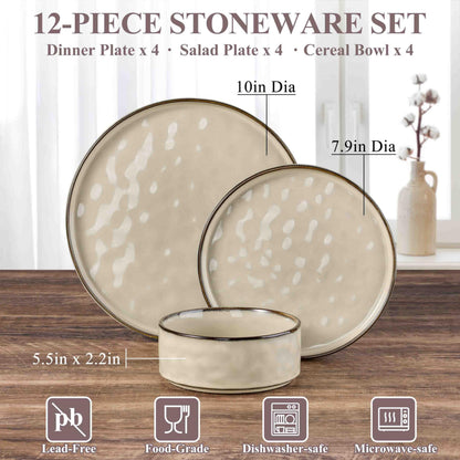 Herogo 12 Pieces Dinnerware Sets, Plates and Bowls Sets Service for 4, Modern Stoneware Dining Dishes, Dishwasher & Microwave Safe, Starry Blue