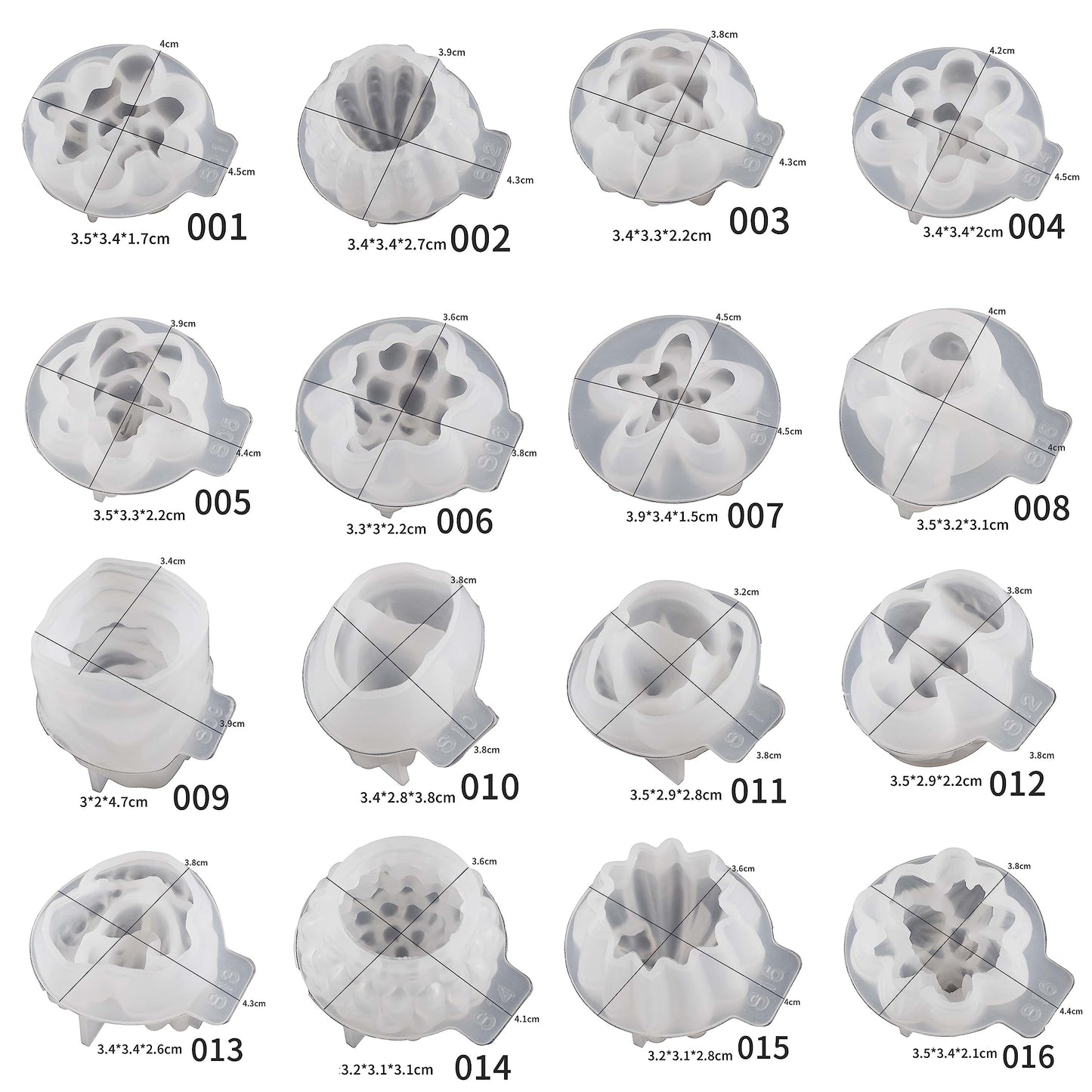 16 Pack Flower Succulent Candle Mold Resin Casting Silicone Molds for Home Decor & Candle Making Wave Spiral Mold
