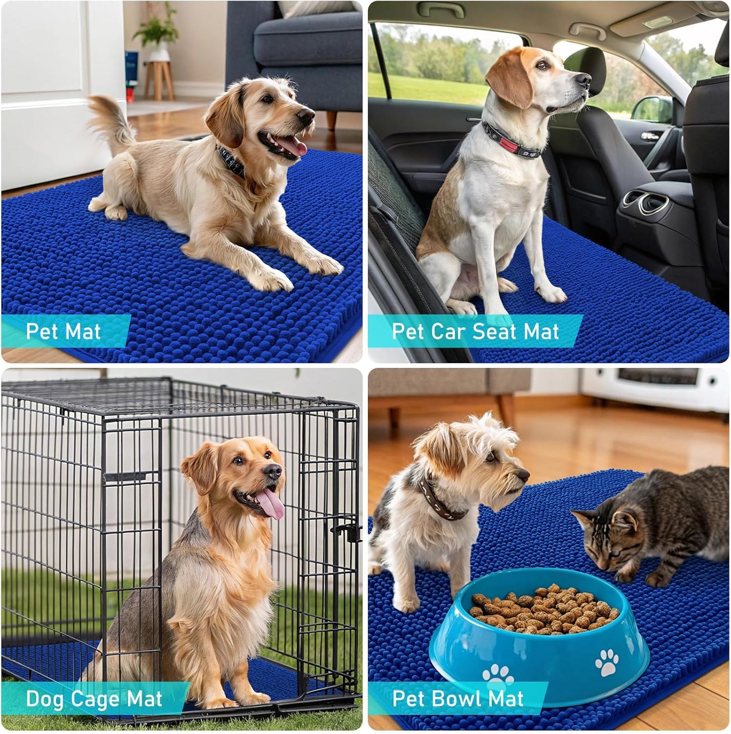 OLANLY Dog Door Mat - Absorbent Non-Slip Washable Doormat for Muddy Paws | 47x20 Royal Blue