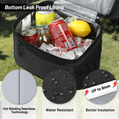 MIER 2 Compartment Lunch Bag for Men Women, Leakproof Insulated Cooler Bag for Work, Dark Grey, Medium