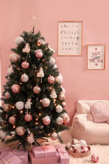 DN DECONATION Pink Christmas Ornaments - Girly Angel Tree Decor | Glass Ball for Festive Celebrations