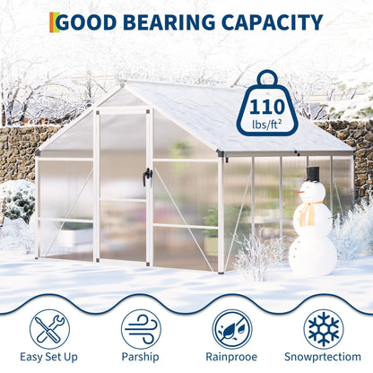8x10 FT Greenhouse for Outdoors, Polycarbonate Greenhouse with Roof Vent, Ground Nails, Lockable Push Door, Aluminum Large Walk-in Green House for Outside Garden Backyard, Patio, Lawn, Silver