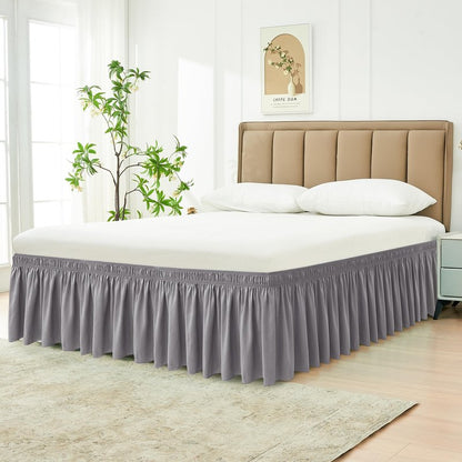 Biscaynebay Wrap Around Bed Skirts for King & Cal King Beds 18" Long Drop, Silver Grey Adjustable Elastic Dust Ruffles Easy Fit Wrinkle Resistant Silky Luxurious Fabric Machine Washable