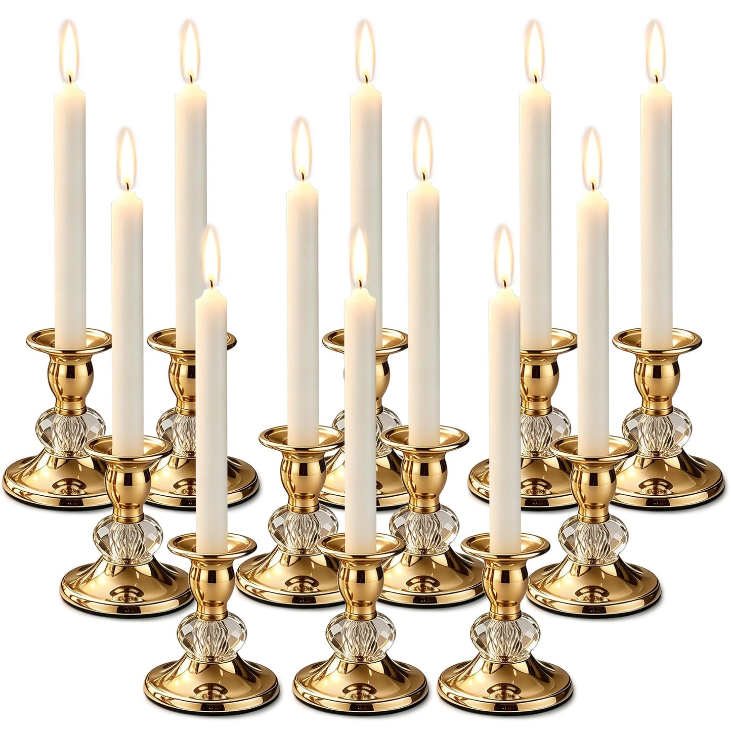 Candlestick Holders Taper Candle Holders, Candle Stick Candle Holder for Table Centerpiece, Wedding Reception, Festive Christmas Mantel Decoration or Home Decor(Golden, 6 Sets(12 Pcs))