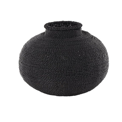 Deco 79 Metal Handmade Decorative Vase Wrapped Pot Centerpiece Vase, Flower Vase for Home Decoration 15" x 15" x 11", Black
