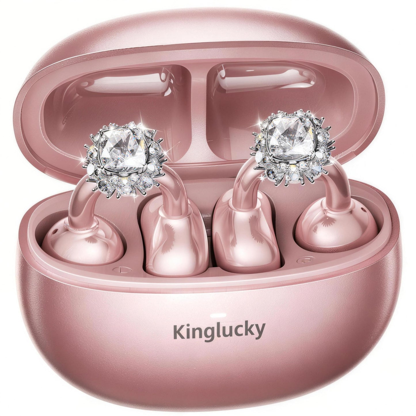 Kinglucky ClipFree Open-Ear Headphones with Diamond Earrings, Ultra-Comfort & Snug Fit Clip On Earbuds, 40H Playtime Bluetooth 5.4 Wireless Headphones for Women Sports,Glasses Gifts (Rose Gold)