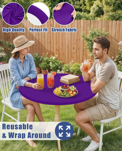 Moosfor Round Spandex Tablecloth, Elastic Fitted Waterproof Tablecloths for 36"-44" Tables, Stretch Washable Picnic Table Cover for Camping, Dining, Indoor and Outdoor, Purple