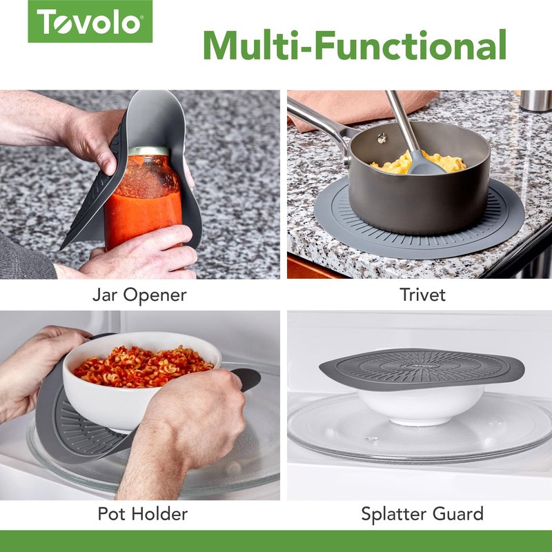 Tovolo Silicone Microwave Mats 10 & 12 Inch Set of 2 Heat Resistant Non Slip Silicone Trivet for Hot Plate Bowl Mug, Dishwasher Safe Barrier Mats with Thermal Ridges for Heating & Handling Cookware